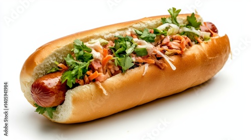 Obraz na płótnie Fresh made hotdog displayed on pristine white background in a natural setting shot w salonie