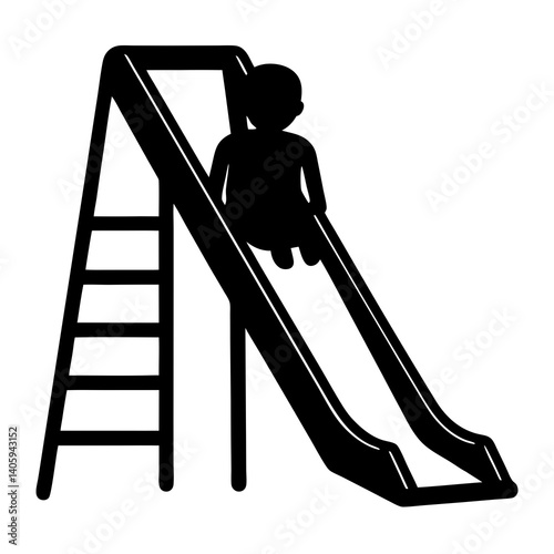  A child sliding down a playground slide silhouette vector isolated on white background