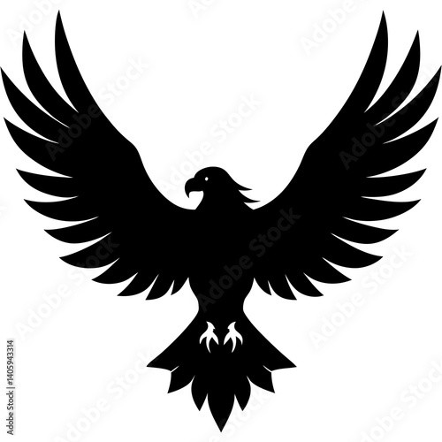  A large eagle spreading its wings before taking flight silhouette isolated on white background