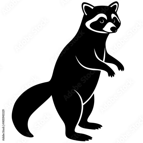 A raccoon standing on its hind legs silhouette isolated on white background
