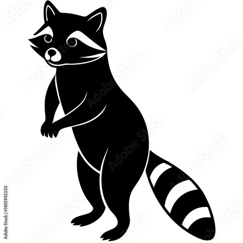 A raccoon standing on its hind legs silhouette isolated on white background