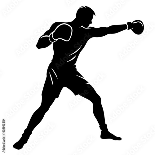 boxer throwing a punch silhouette isolated on white background