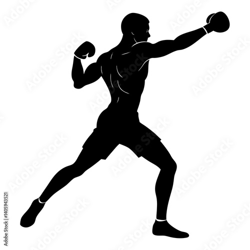 boxer throwing a punch silhouette isolated on white background