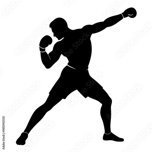 boxer throwing a punch silhouette isolated on white background