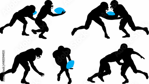 Intense American football action silhouettes dynamic gameplay powerful tackles ball carriers