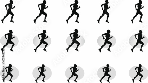 Dynamic runner silhouettes in motion a sequence of strides showcasing athletic movement simple black