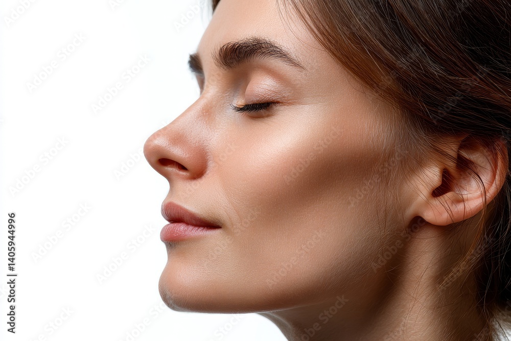 A feminine face with makeup and closed eyes is depicted in profile A feminine face with makeup and closed eyes is depicted in profile