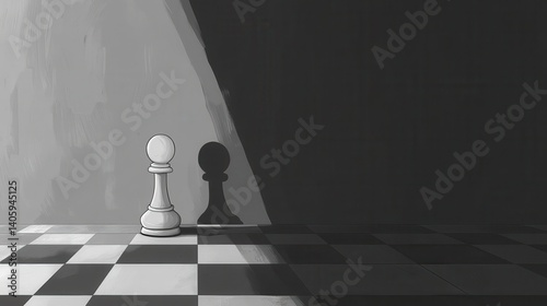 A chess pawn from which the shadow of the king falls. Space for text. illustration