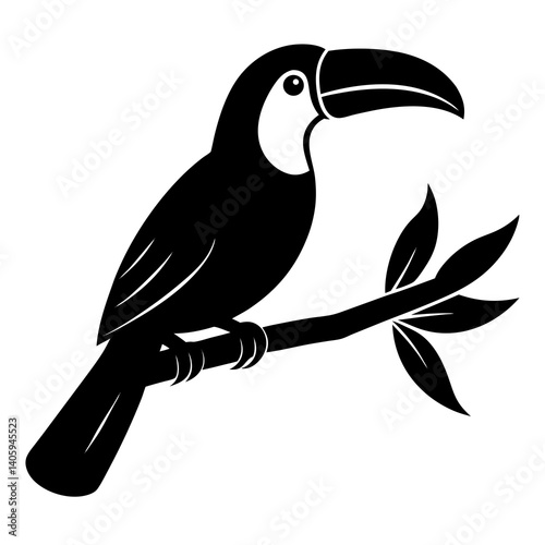 toucan bird on branch silhouette vector isolated on white background