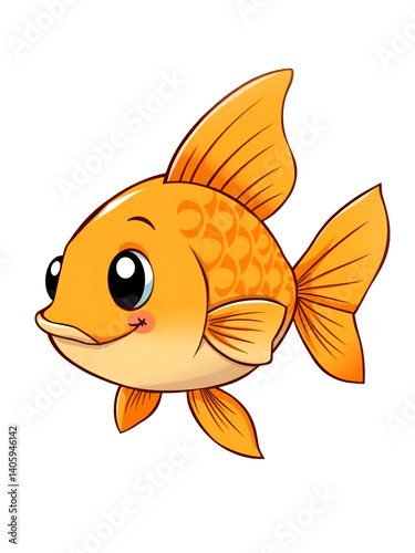 Illustration of a cute cartoon goldfish isolated on a white background