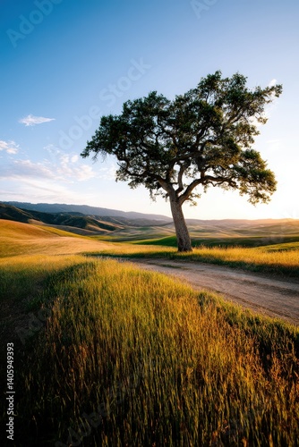 Majestic tree stands alone in a tranquil landscape