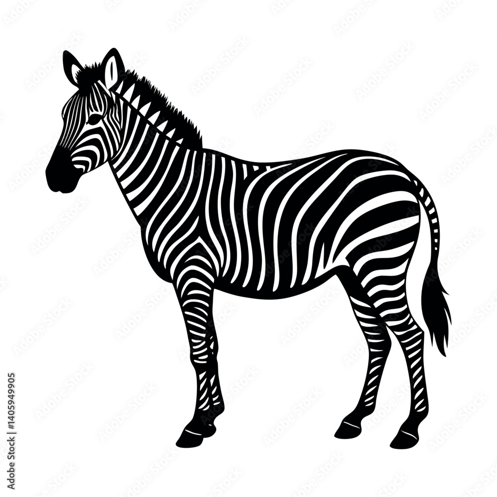 Fototapeta premium Zebra Silhouette Vector – Wild African Animal in Black and White Isolated on White Background