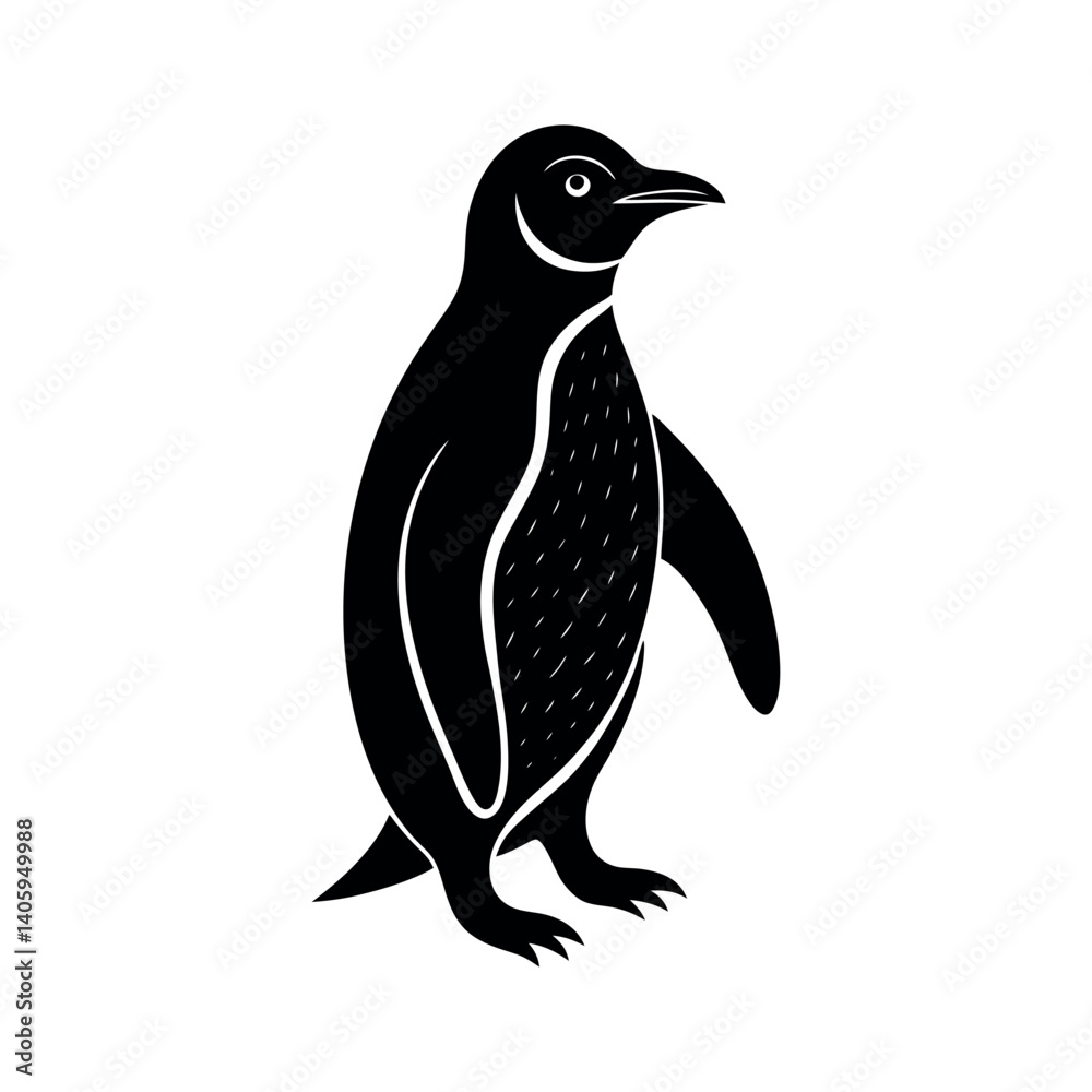 Naklejka premium Black penguin vector illustration, a cute winter bird silhouette on a branch