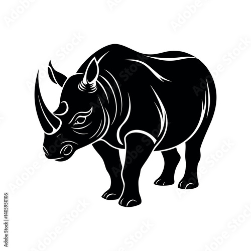 Isolated white rhino silhouette, a large horned mammal illustration