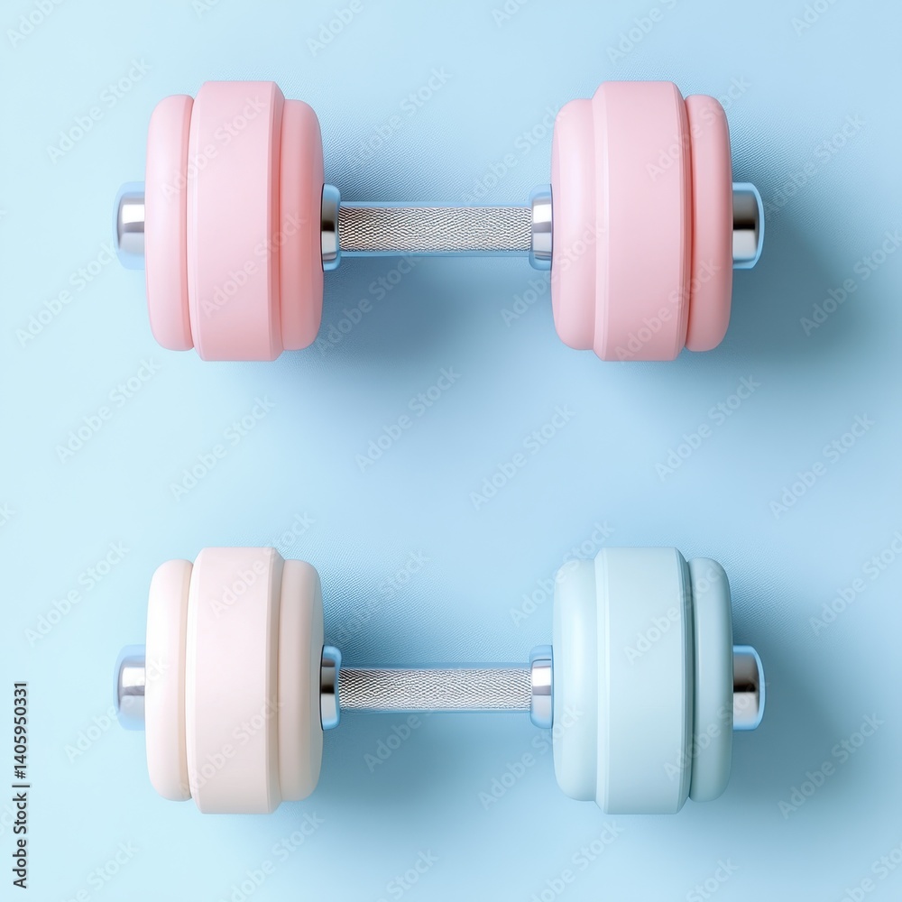Obraz premium Stylish Dumbbells with Matte Finish in Soft Pastel Tones – High-Quality Minimalist Photography