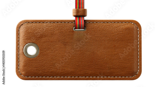 Leather luggage tag on transparent background for travel enthusiasts