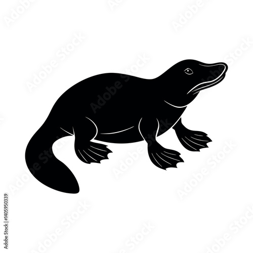 Platypus Silhouette Vector – Unique Black and White Semi-Aquatic Animal Illustration Isolated on White Background