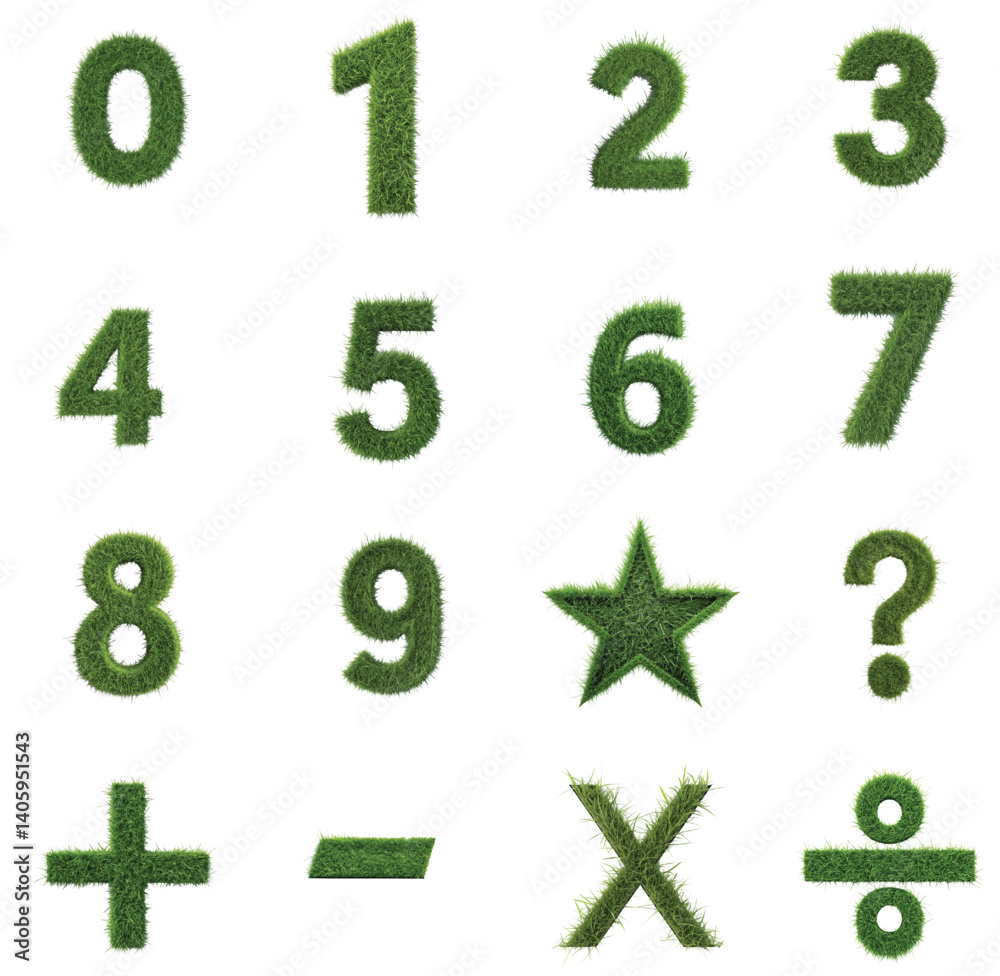 Grass Texture Numbers and Math Symbols for Kids Learning – Eco Font Educational Illustration Set Grass Texture Numbers and Math Symbols for Kids Learning – Eco Font Educational Illustration Set