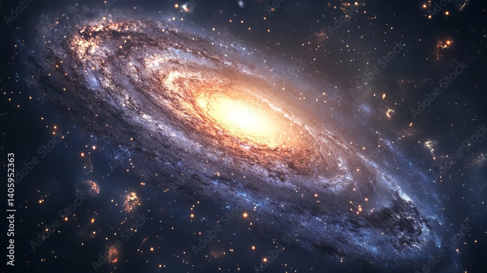Fototapeta premium A stunning spiral galaxy with a bright center and swirling arms against a dark space background