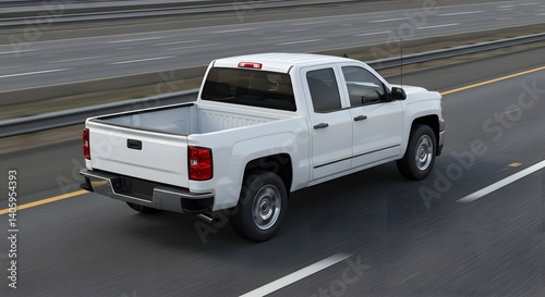 White Pickup Truck Driving on Multi-Lane Highway