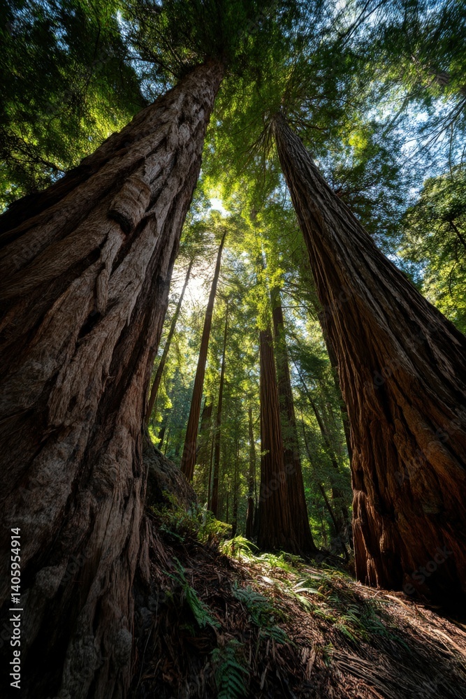 Fototapeta premium Majestic redwood trees in a lush forest setting