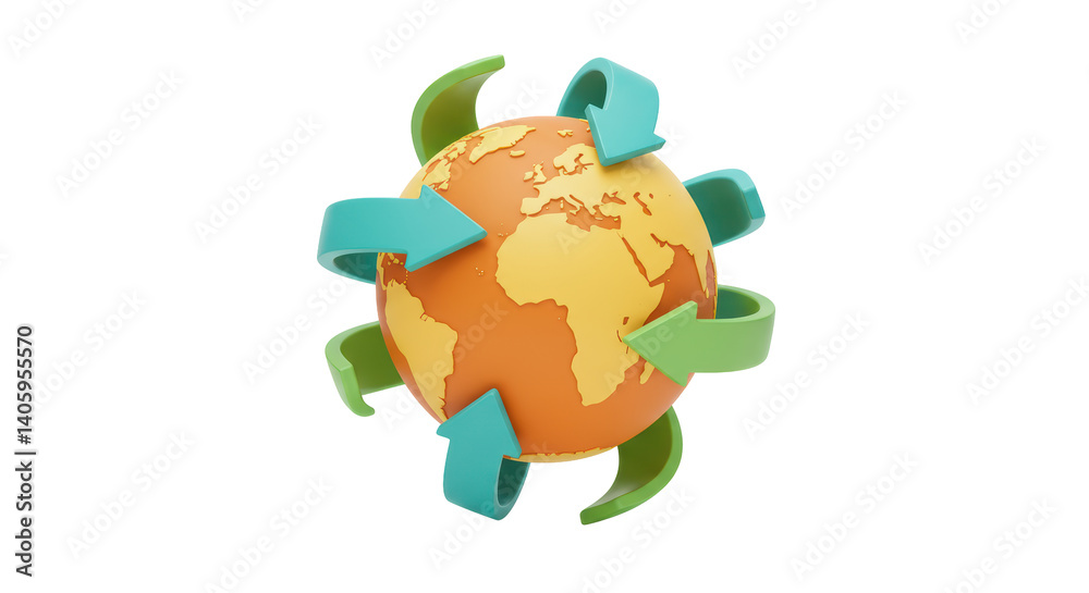 Isolated Earth Globe with Recycling Arrows Isolated Earth Globe with Recycling Arrows