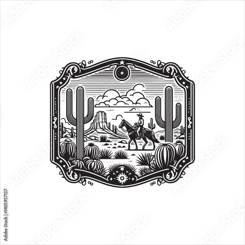 Wild West Scene with Cowboy and Saloon at Dusk