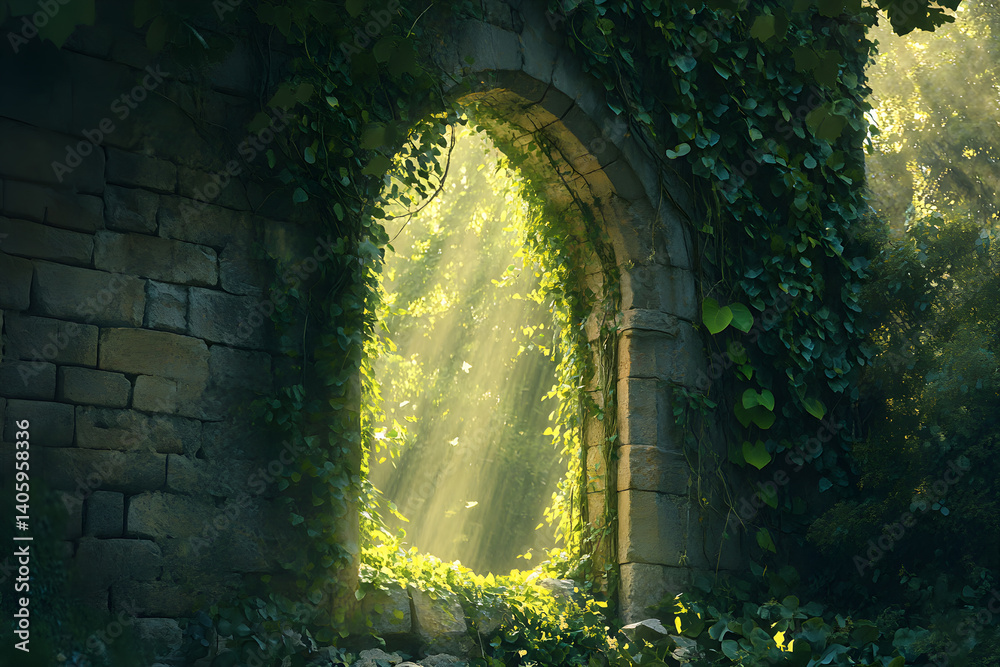 Obraz premium Timeless Tranquility - An Ivy-Covered Wall Melds Nature and History