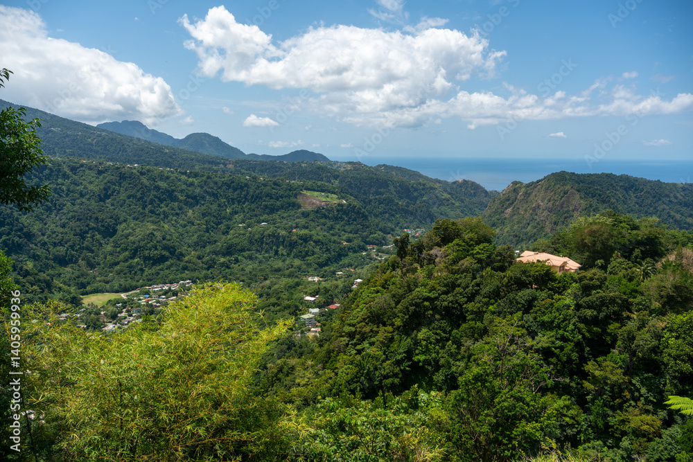 View over Roseau Valley on Dominica (Caribbean), site of aerial tramway construction View over Roseau Valley on Dominica (Caribbean), site of aerial tramway construction