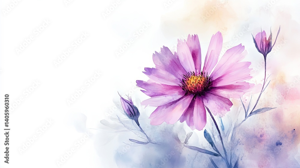 Fototapeta premium Elegant Aster Minimal Watercolor Flowers Wallpaper