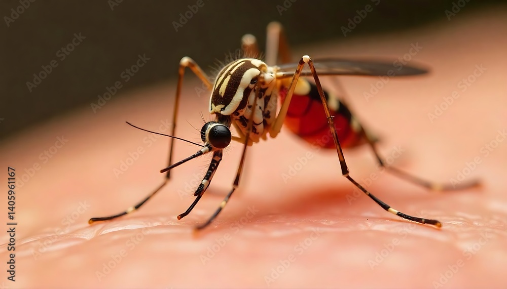 Fototapeta premium a tiger mosquito with its thin legs and long wings visible while resting on skin created with generative ai.