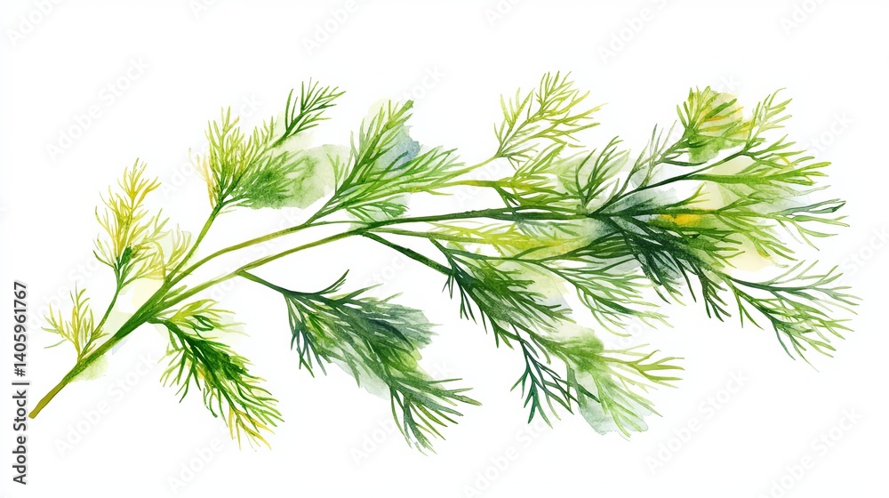 Fototapeta premium Delicate Dill Sprig Watercolor Painting Style Isolated Artwork