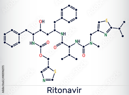 Ritonavir molecule. An antiretroviral drug used to treat HIV infection and AIDS