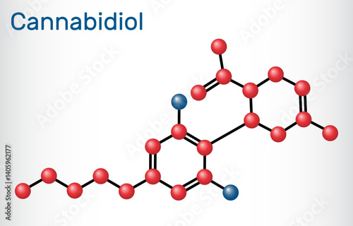 Cannabidiol, CBD molecule. Phytocannabinoid, molecular model.