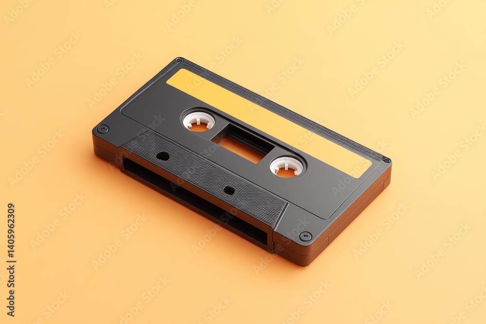 Obraz premium Classic Black VHS Tape Resting on Vibrant Orange Surface Showcasing Nostalgic Media Design