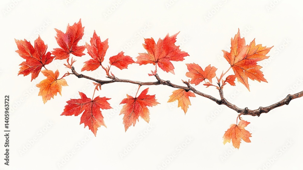 Delicate Maple Leaf Branch Watercolor Painting Delicate Maple Leaf Branch Watercolor Painting