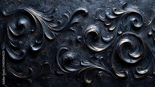 Deep black swirl emboss wall with shine high resolution image