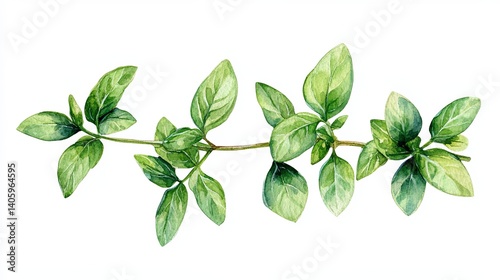 Fresh Basil Leaves Watercolor Painting Style Isolated Art