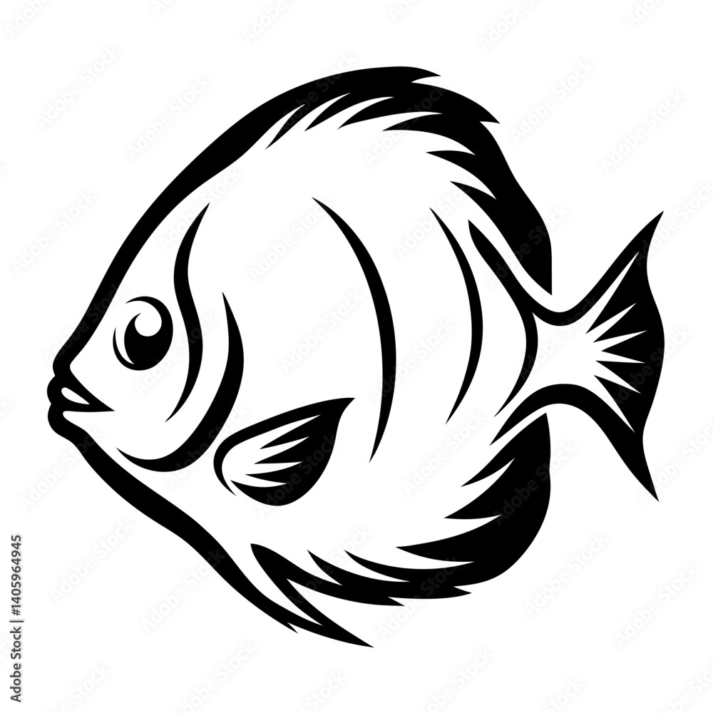 Naklejka premium Stylized Black and White Angelfish Illustration Aquatic Life Design