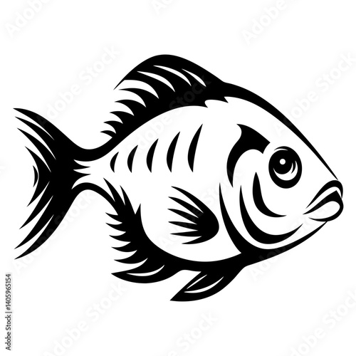 Black and White Stylized Fish Illustration Aquatic Animal Design Graphic Art
