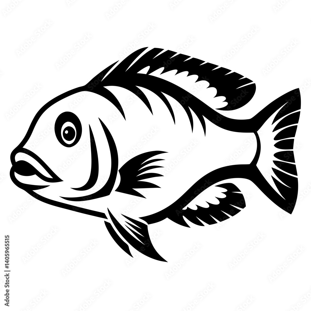 Stylized Black and White Illustration of a Cichlid Fish a Tropical Freshwater Fish Stylized Black and White Illustration of a Cichlid Fish a Tropical Freshwater Fish