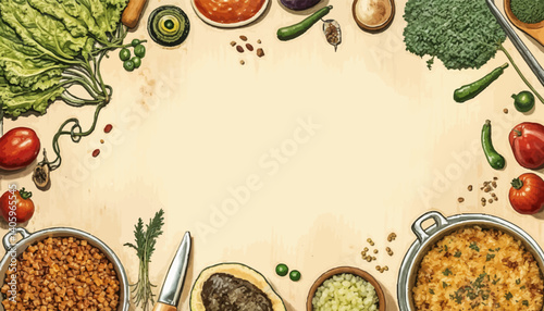 Vibrant Healthy Ingredients in Rustic Culinary Arrangement with Copy Space