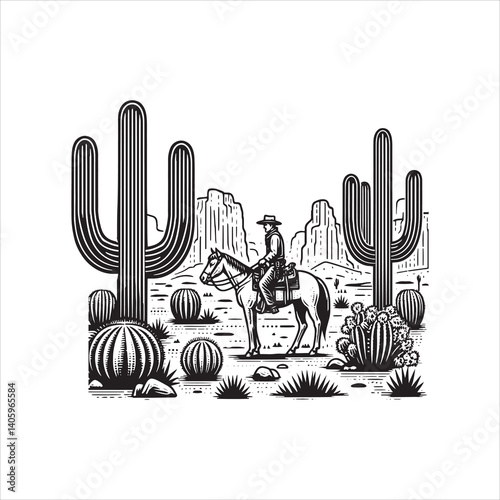 Wild West Scene with Cowboy and Saloon at Dusk