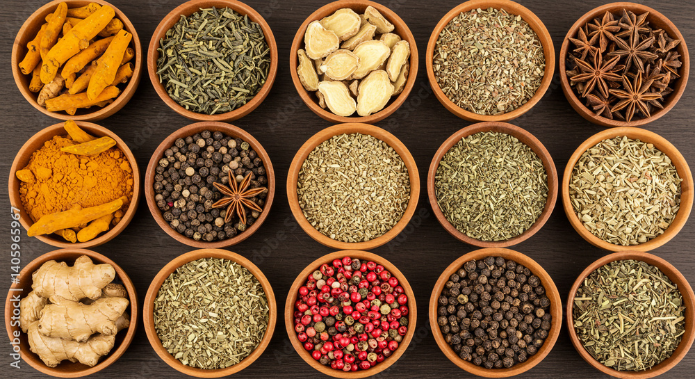 Aromatic Spice Bowls Colorful Herbs Ginger Turmeric Delightful Kitchen Aromatic Spice Bowls Colorful Herbs Ginger Turmeric Delightful Kitchen