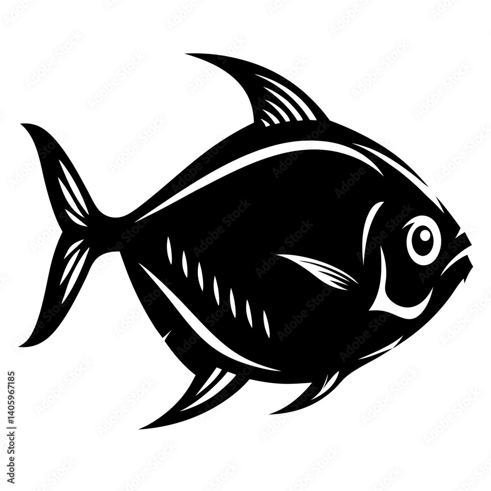 Fototapeta premium A Black and White Illustration of a Pompano Fish a saltwater fish with a distinctive profile