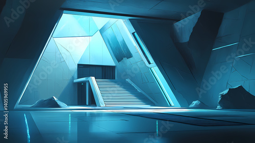 Futuristic detached home with angular steel and glass design. Void-Touched Steel. Illustration