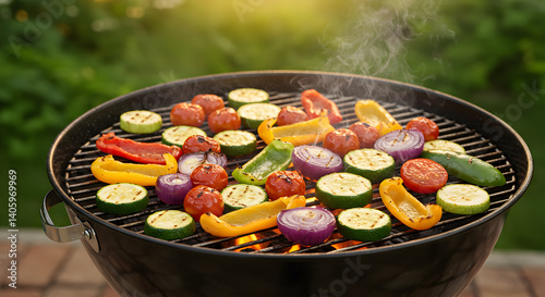 Assorted Grilled Vegetables on Outdoor Grill for Healthy Summer Eating photo