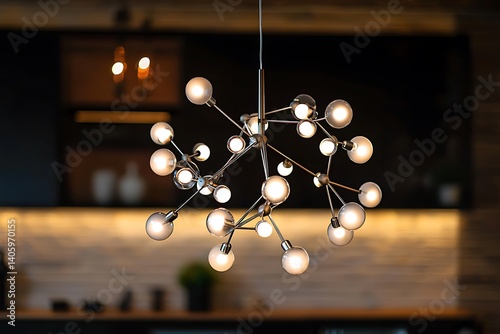 Chandelier with LED lamps in a modern home showcasing stylish interior design