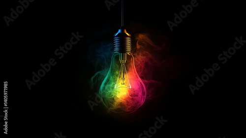 Wallpaper Mural A lightbulb with colorful smoke around it against a dark background creating a vibrant display of colors Torontodigital.ca
