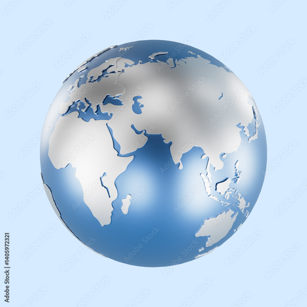 3D globe with metallic continents and blue oceans, surrounded by orbiting blue coins, representing global finance, digital economy, or international transactions. 3D globe with metallic continents and blue oceans, surrounded by orbiting blue coins, representing global finance, digital economy, or international transactions.